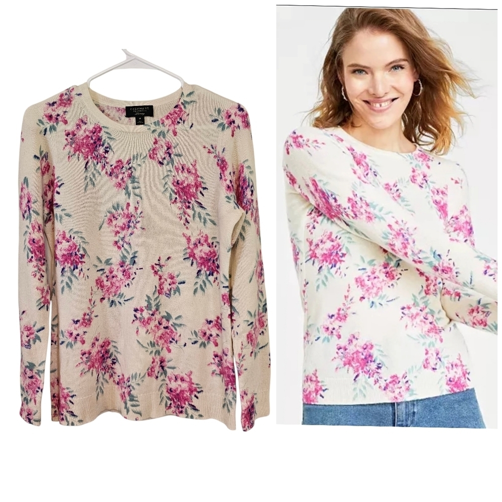 Charter Club Cashmere Luxury Floral Cottagecore Soft Girl Round Neck Sweater